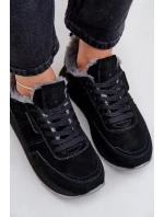 Zamszowe Sneakersy Damskie Z Futerkiem I Błyszczącym Elementem Big Star OO274580 Hi-Poly System Czarne