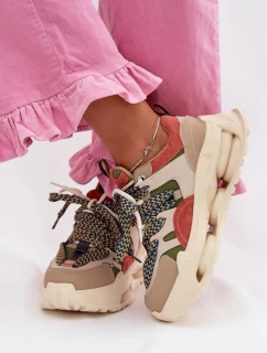 Kožené dámské tenisky na platformě D&A CR61-3133 Béžové