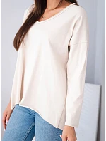 Dámska bavlnená oversized blúzka s výstrihom do V a predĺženým zadným dielom, béžová Dámska bavlnená oversized blúzka s výstrihom do V a predĺženým zadným dielom, béžová