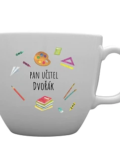 Personalizovaný keramický hrnček MEGA XXL s objemom 1 000 ml pre pani učiteľku/pána učiteľa (učebné pomôcky)