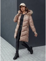 Dámska zimná bunda s prešívanou kožušinou a kapucňou LAGOON camel FashionStreet TY4516