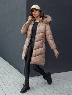 Dámska zimná bunda s prešívanou kožušinou a kapucňou LAGOON camel FashionStreet TY4516