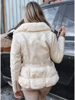 Dámska kožená bunda ramones s kožušinou cream FashionStreet TY5275