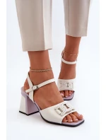 Eleganckie Sandały Na Słupku Z Ozdobą Białe D&A MR38-156