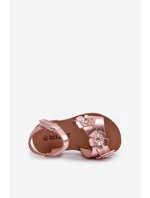 Sandałki Dziecięce Ozdobione Kwiatkami Zapinane Na Rzep Różowe Fagossa