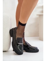 Lakierowane Mokasyny Loafersy Damskie Z Ozdobą D&A LZ42-031 Czarne