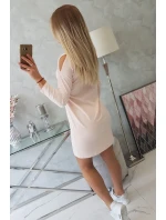 Šaty s 3D grafikou a zdobenými volánikmi púdrovo ružové