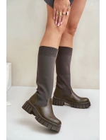 Kozaki Z Elastyczną Cholewką Na Płaskim Obcasie Ciemnozielone Mesidra