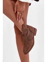 Botki Damskie Na Płaskim Obcasie S.Barski HY52-532 Brązowe