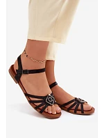 Dámské sandály Ploché s pásky a ozdobou S.Barski KV61-6056 Černé