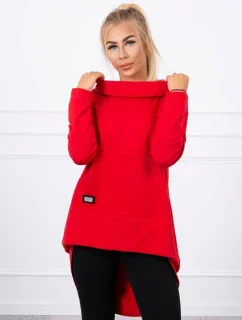 Mikina s dlhým chrbtom a kapucňou červená