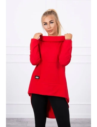 Mikina s dlhým chrbtom a kapucňou červená