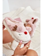 Futrzane Kapcie Damskie Z Motywem Renifera Różowe Wistira