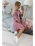 Šaty s potlačou a rozšírenou spodnou časťou tmavo ružové