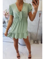 Šaty s viazaným výstrihom do V tmavo mätové