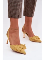 Dámské sandály na podpatku s mašlí Žluté Hestia