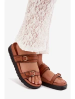 Dámské platformové nazouváky s pásky a zlatými sponami Camel Rirea