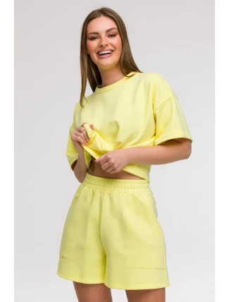 B295 Šortky s vreckami so záplatami - citrón
