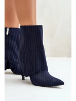 Botki Damskie W Paski Na Szpilce Z Wywiniętą Cholewką I Noskami W Szpic Granatowe Naritua