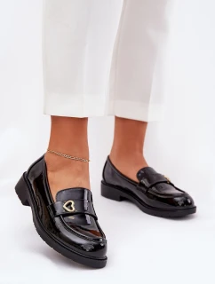 Lakovane Dámske mokasíny so srdcom Black S.Barski HY51-379