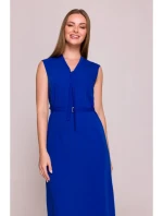 S410 Šaty áčkového strihu so zaväzovaním a výstrihom do V - kráľovská modrá