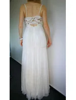 Dámske šaty šoky soka na ramienka s šifónovou sukňou dlhé smotanovo bielej - Biela / XL - šoky & soka