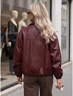 Dámska kožená bunda typu bomber na prechodné obdobie, vínová, FashionStreet TY6069 Dámska kožená bunda typu bomber na prechodné obdobie, vínová, FashionStreet TY6069
