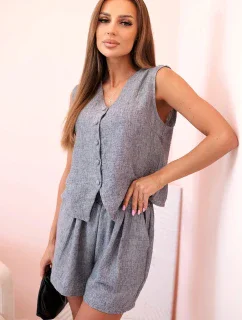Dámska súprava z viskózy - vesta na gombíky a šortky graphite melange