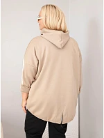 Dámska mikina s kapucňou vo veľkosti plus size a ozdobnými pásikmi z viskózy v kamelovej farbe Dámska mikina s kapucňou vo veľkosti plus size a ozdobnými pásikmi z viskózy v kamelovej farbe