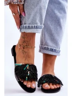 Damskie Klapki Z Modnymi Ozdobami S.Barski KV-576-4 Czarne