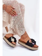 Klapki Damskie Z Kwiatami Platforma Z Plecionką Czarne Zenvanis