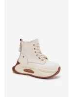 Skórzane Ocieplane Botki Damskie Na Platformie GOE SS2N4300 Jasnobeżowe