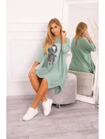 Šaty s potlačou a rozšíreným spodným dielom v tmavej mätovej farbe Šaty s potlačou a rozšíreným spodným dielom v tmavej mätovej farbe