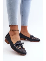 Ażurowe Baleriny Damskie Z Kokardką Granatowe Nestavia