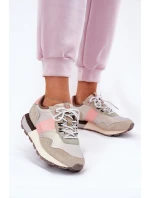Zamszowe Sneakersy Damskie Big Star RR274243 HI-POLY SYSTEM Szaro-Różowe