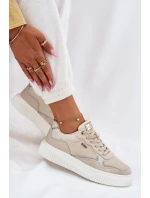 Skórzane Sneakersy Damskie Na Platformie Beżowe Velarria Skórzane Sneakersy Damskie Na Platformie Beżowe Velarria