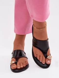 Dámské ploché ekologické kožené pantofle se zlatým detailem Černé Lavessa