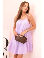 Dámske mušelínové šaty s ramienkami a volánom svetlo fialové