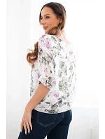 Dámska blúzka s kvetinovým vzorom a khaki viazaním v spodnej časti