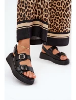 Sandały Damskie Na Platformie I Koturnie Z Klamrami Czarne Genorre