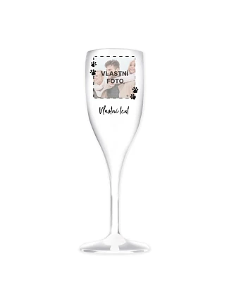 Personalizovaná nerozbitná pohár na prosecco s fotografiou domáceho maznáčika a textom Personalizovaná nerozbitná pohár na prosecco s fotografiou domáceho maznáčika a textom
