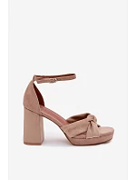 Dámské sandály na podpatku z imitace semiše tmavě béžové Rosetta