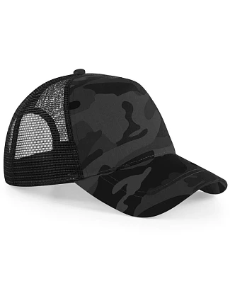 Beechfield B 694 5-panelová truckerová čiapka „Camo“ 53.0694 midnight camo