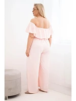 Dámske Plus veľkosť kombinéza s volánom a krátkymi rukávmi Powder Pink