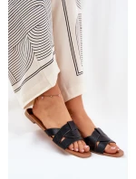 Płaskie Klapki Damskie Z Przeplatającymi Się Paskami Czarne Selaenor