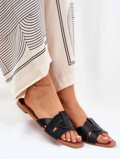 Płaskie Klapki Damskie Z Przeplatającymi Się Paskami Czarne Selaenor