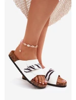 Klapki Damskie Z Rzepem Na Korkowej Platformie Białe Baylin