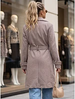 Elegantný dámsky kabát s výstrihom a opaskom, béžový, FashionStreet NY0787 Elegantný dámsky kabát s výstrihom a opaskom, béžový, FashionStreet NY0787