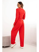 Dámska súprava z viskózy s blúzkou a širokými nohavicami červená