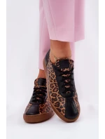 Skórzane Buty Sportowe Damskie W Panterkę Laura Messi 2935 Brązowe